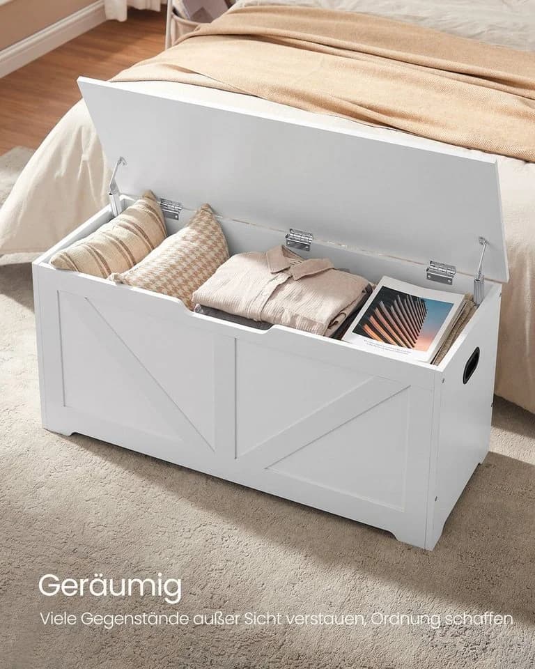 VASAGLE Sitzbank mit Stauraum Scheunenstil Weiß