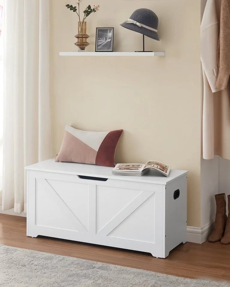 VASAGLE Sitzbank mit Stauraum Scheunenstil Weiß - Bild 3