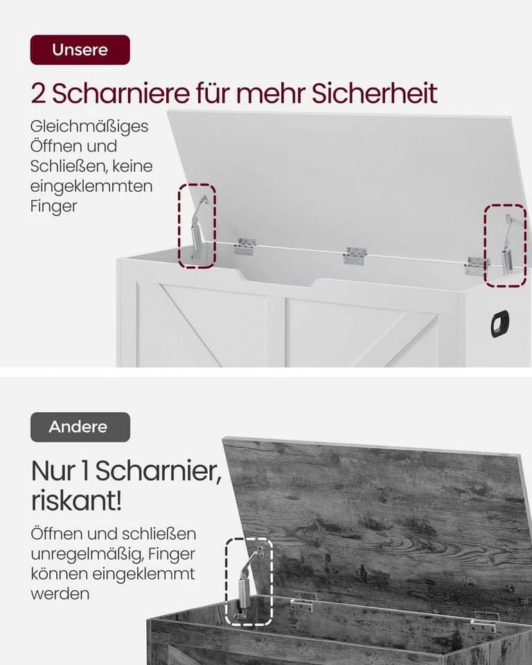 VASAGLE Sitzbank mit Stauraum Scheunenstil Weiß - Bild 4