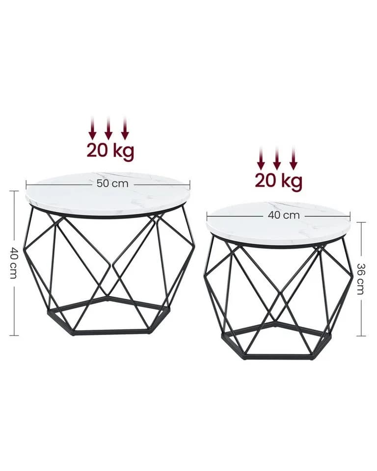 VASAGLE Couchtisch-Set 2er Beistelltisch Weiß-Schwarz Holzspanplatte - Bild 4