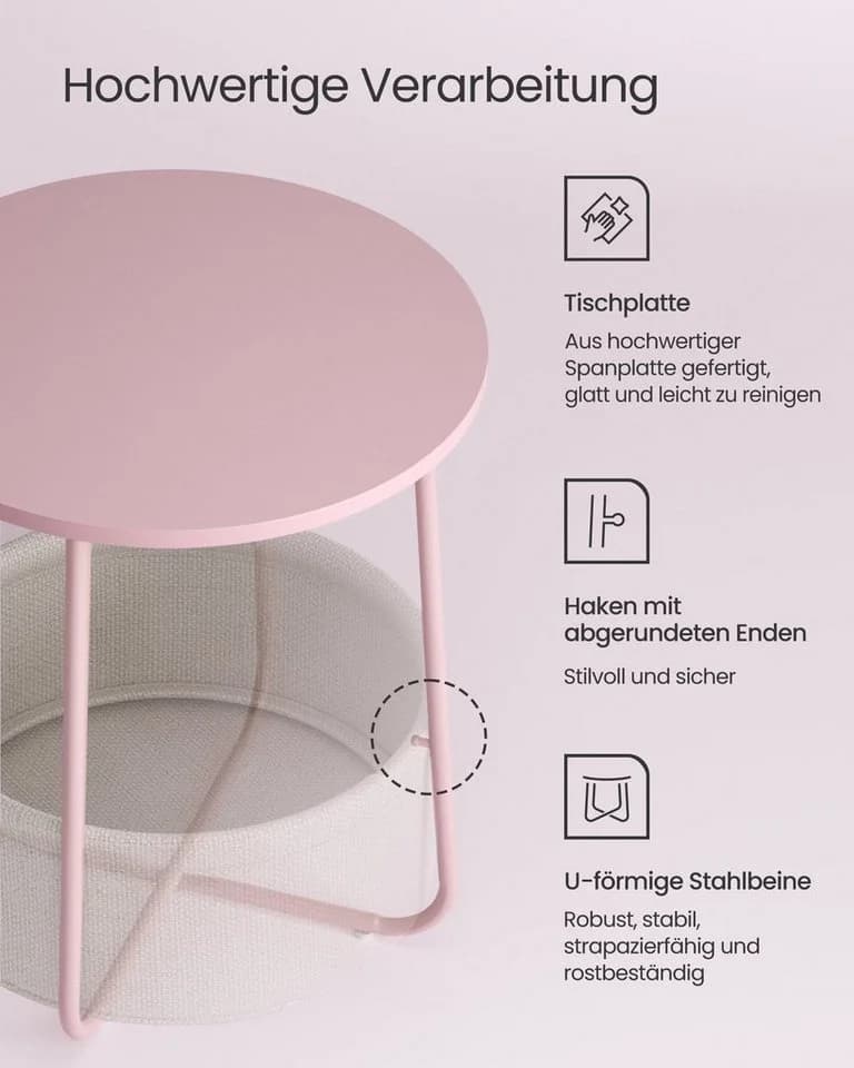 VASAGLE Beistelltisch Rund Couchtisch Rosa Modern - Bild 5