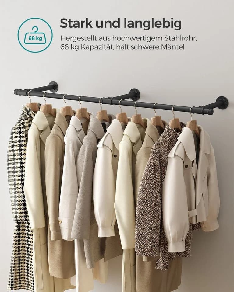 SONGMICS Wandgarderobe 170 cm Kleiderstange Schwarz Stahl - Bild 5