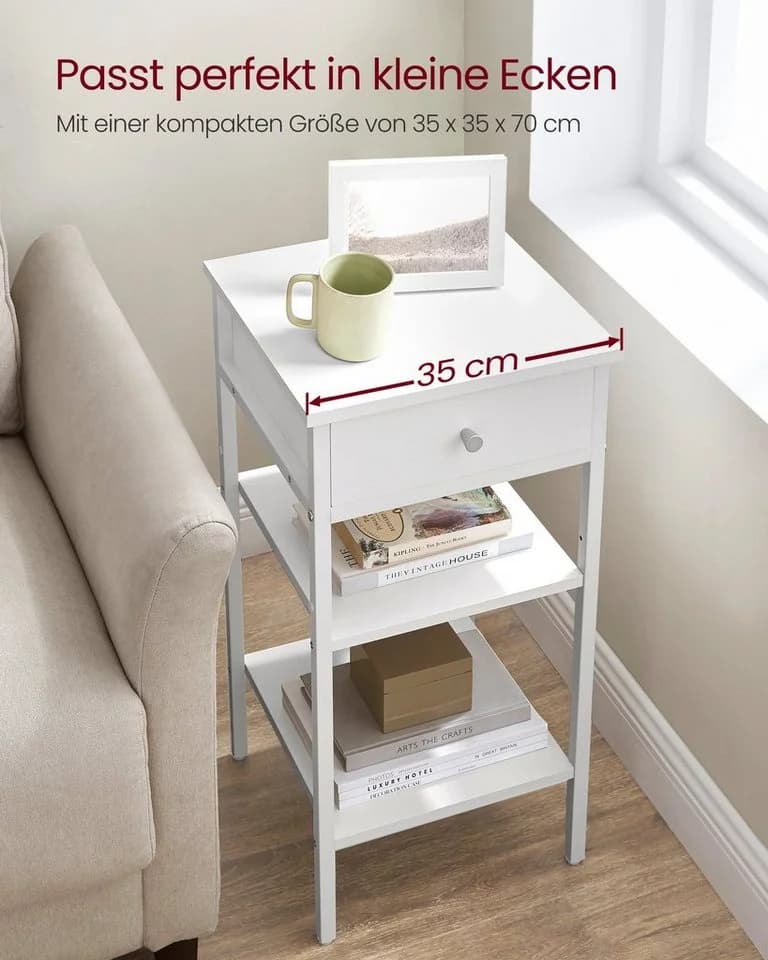 VASAGLE Nachttisch 1-St. Weiß mit Schublade und 2 Ablagen - Bild 3