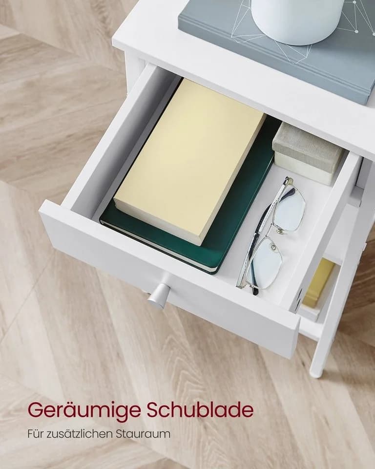 VASAGLE Nachttisch 1-St. Weiß mit Schublade und 2 Ablagen - Bild 4