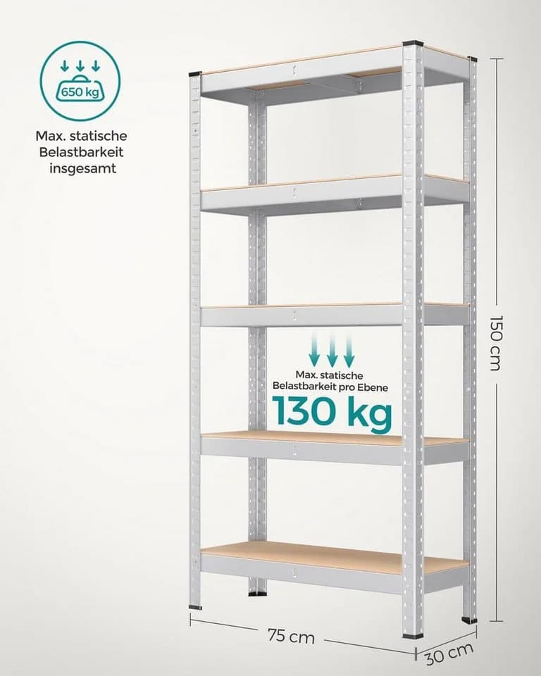 SONGMICS Schwerlastregal 5 Ablagen Stahlgestell MDF