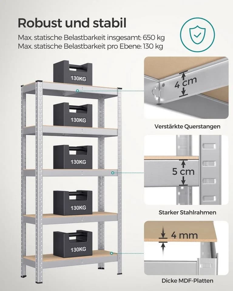 SONGMICS Schwerlastregal 5 Ablagen Stahlgestell MDF - Bild 4