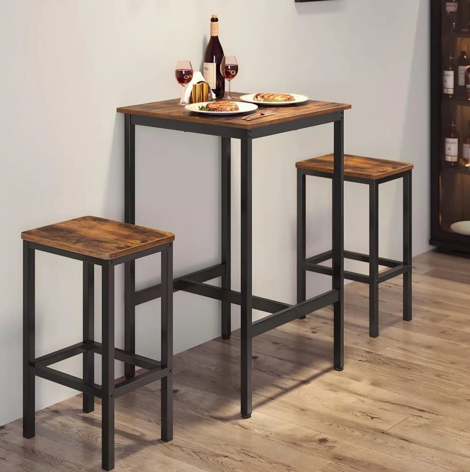 VASAGLE Bartisch-Set 60x60x90 cm mit 2 Barhockern - Bild 2