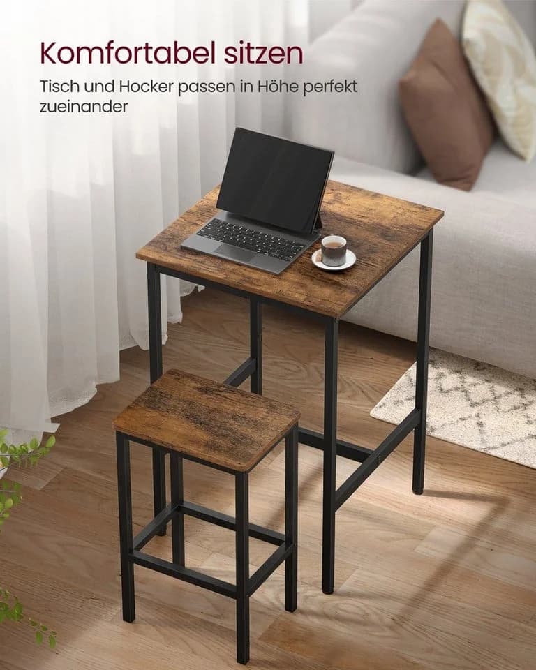 VASAGLE Bartisch-Set 60x60x90 cm mit 2 Barhockern - Bild 3