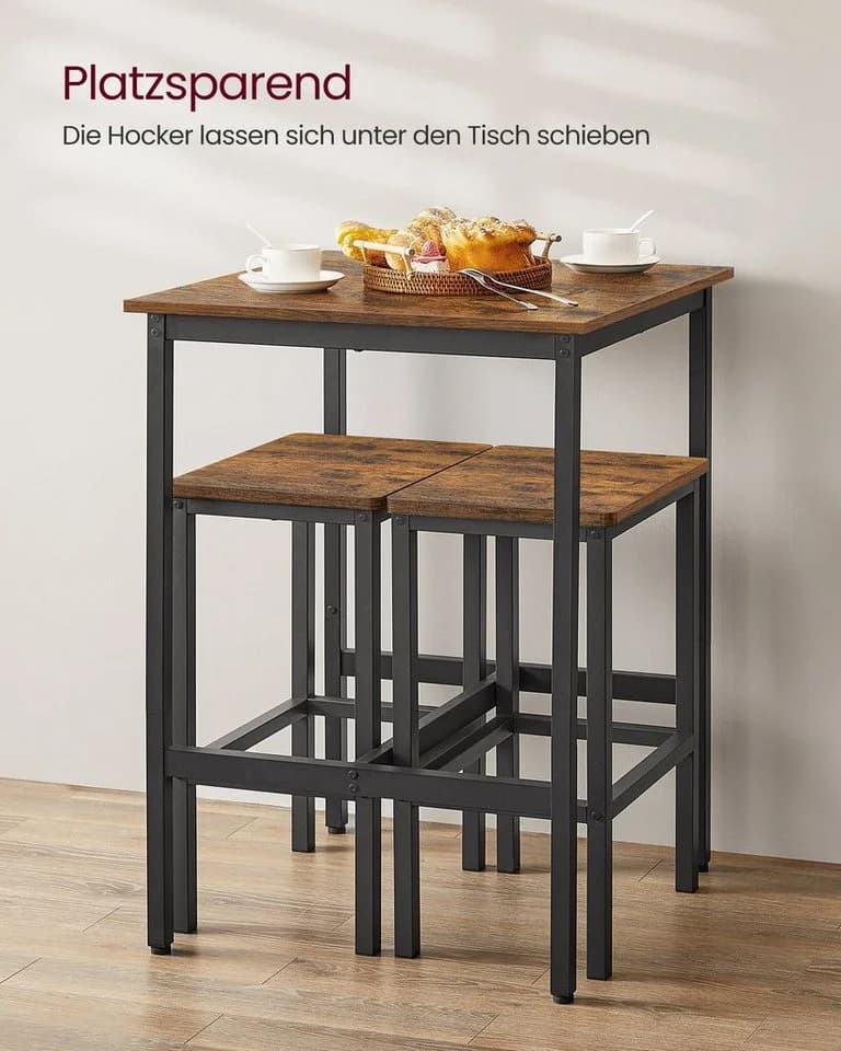 VASAGLE Bartisch-Set 60x60x90 cm mit 2 Barhockern - Bild 4