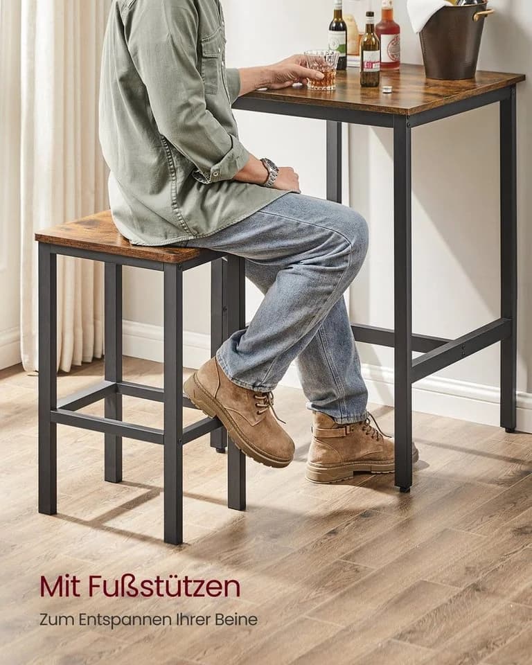 VASAGLE Bartisch-Set 60x60x90 cm mit 2 Barhockern - Bild 5