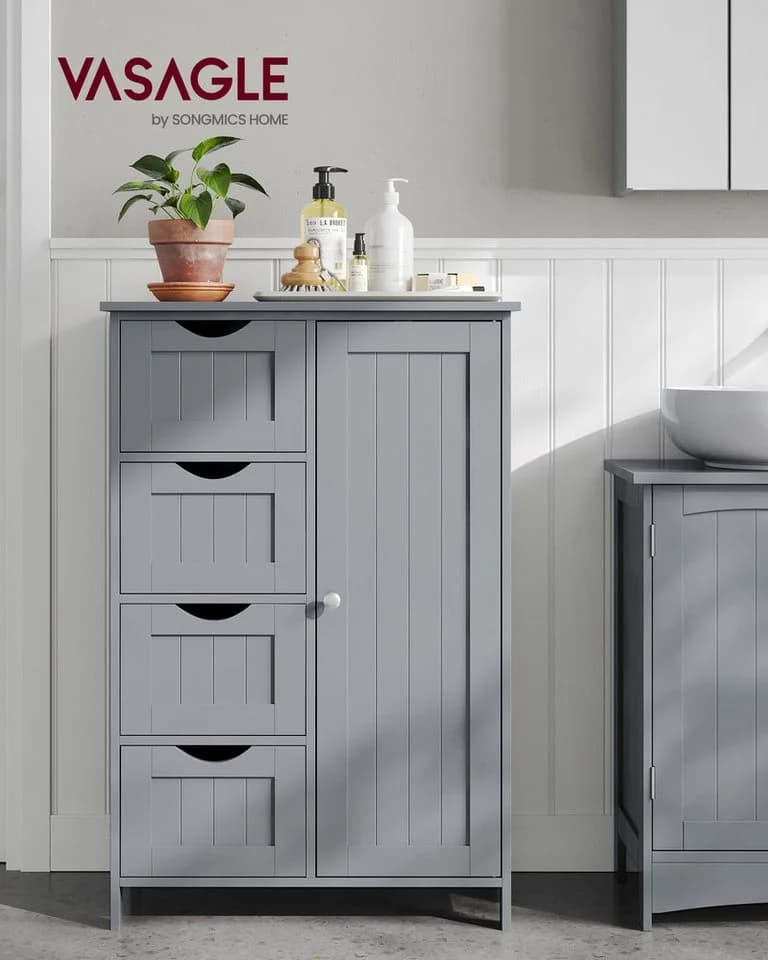 VASAGLE Badmöbel-Set Badezimmerschrank mit 4 Schubladen Schranktür verstellbare Ablage - Bild 1