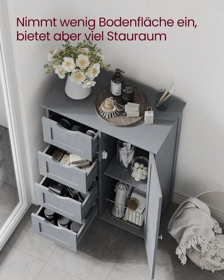 VASAGLE Badmöbel-Set Badezimmerschrank mit 4 Schubladen Schranktür verstellbare Ablage - Bild 3