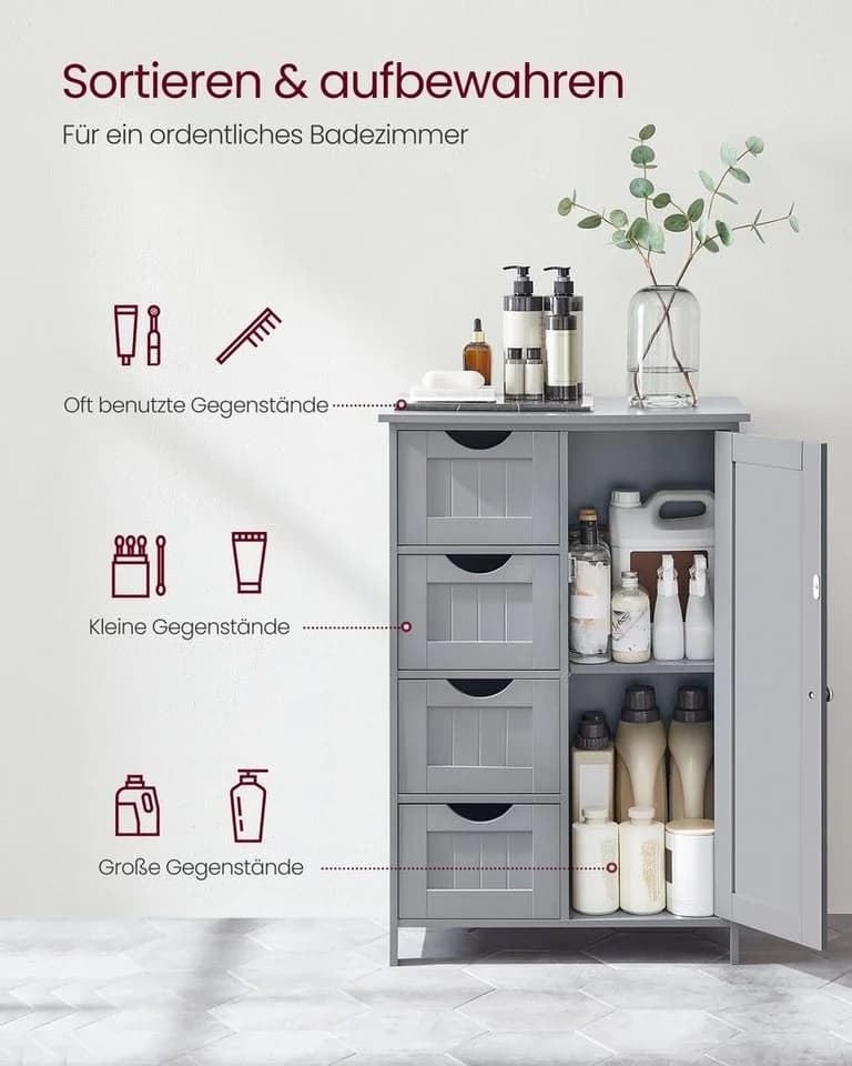 VASAGLE Badmöbel-Set Badezimmerschrank mit 4 Schubladen Schranktür verstellbare Ablage - Bild 4