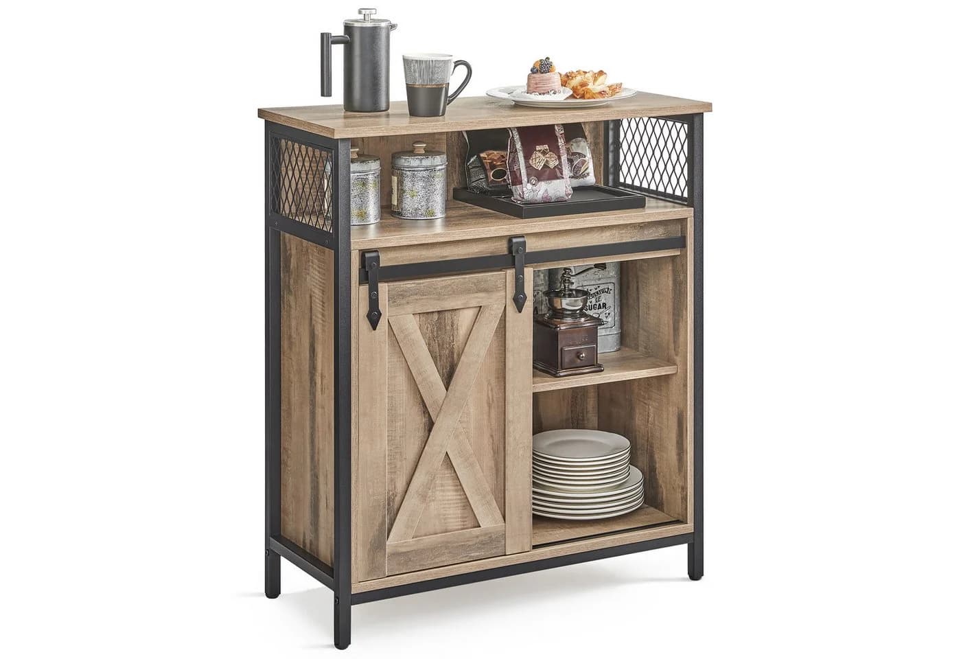 VASAGLE Sideboard Aufbewahrungsschrank Eichenbraun-Schwarz 70 x 30 x 80 cm - Bild 2
