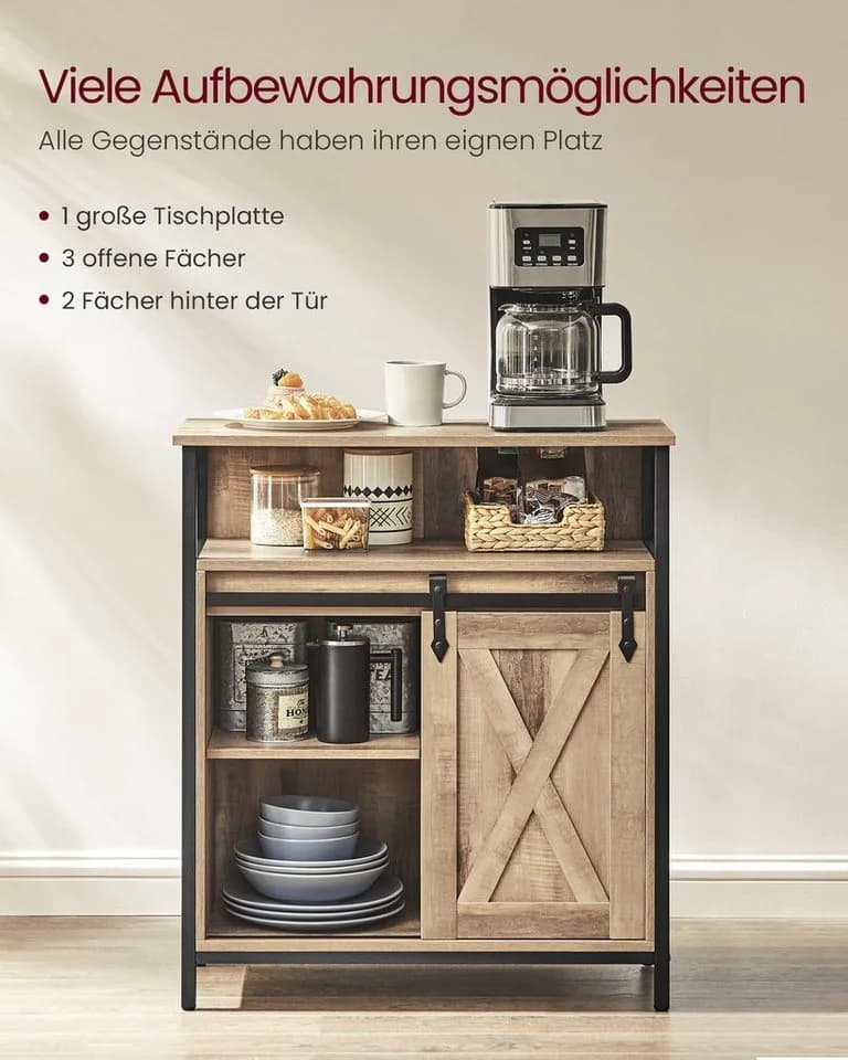 VASAGLE Sideboard Aufbewahrungsschrank Eichenbraun-Schwarz 70 x 30 x 80 cm - Bild 3