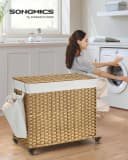 SONGMICS Wäschekorb 160 L mit Deckel 3 Fächer Beige/Grau Bild 1