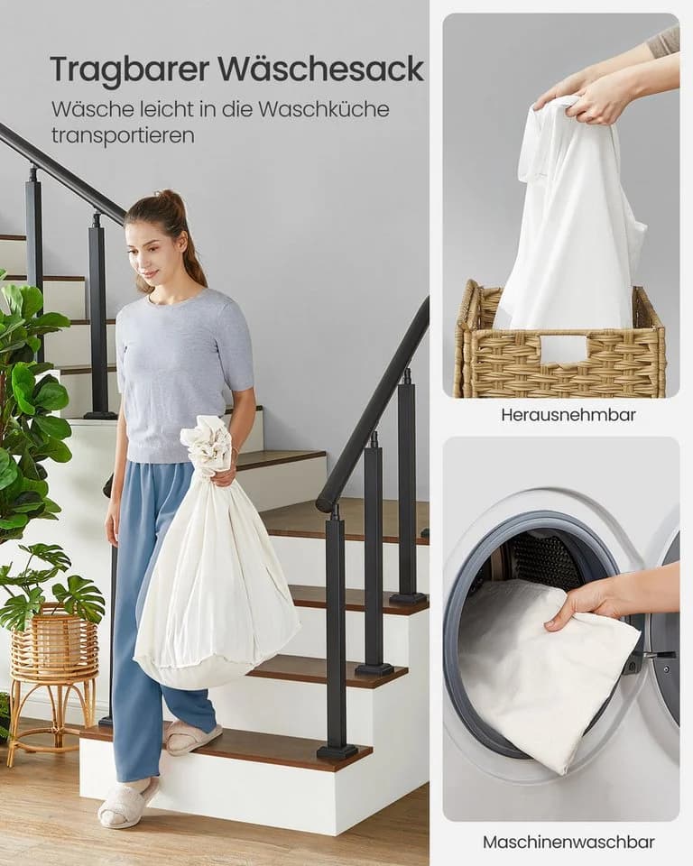 SONGMICS Wäschekorb 160 L mit Deckel 3 Fächer Beige/Grau - Bild 5