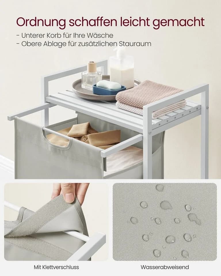 VASAGLE Wäschekorb 65 L mit Ablage und abnehmbarem Wäschesack - Bild 4