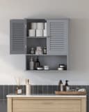 VASAGLE Badezimmerschrank Wandschrank Lamellentüren Grau Bild 1
