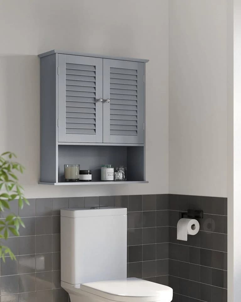 VASAGLE Badezimmerschrank Wandschrank Lamellentüren Grau - Bild 3
