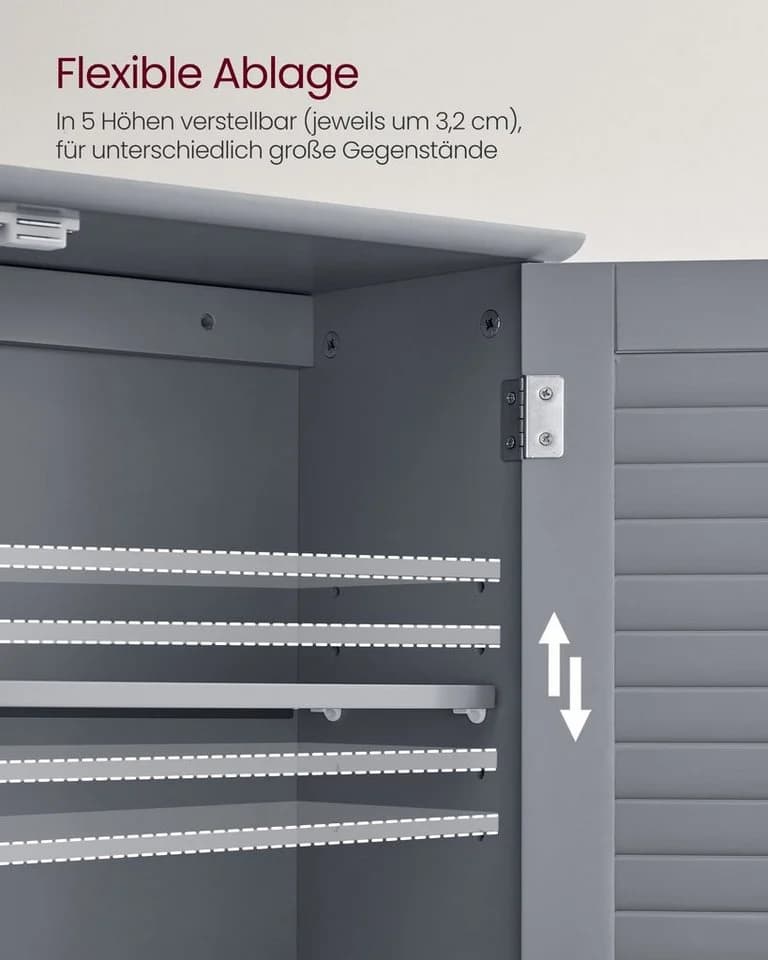 VASAGLE Badezimmerschrank Wandschrank Lamellentüren Grau - Bild 4