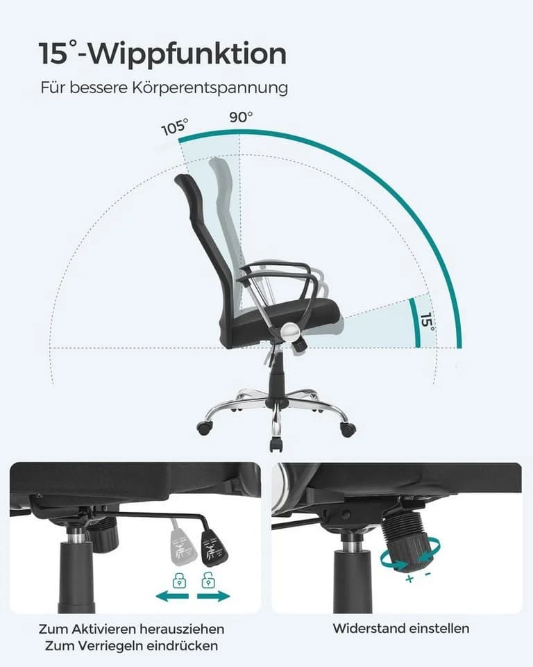 SONGMICS Bürostuhl (2 St) Atmungsaktiver Netzbezug Schwarz - Bild 4