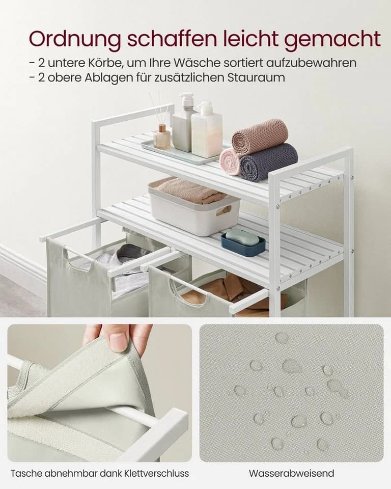 VASAGLE Wäschekorb 2 Fächer 2 Ablagen Weiß - Bild 4