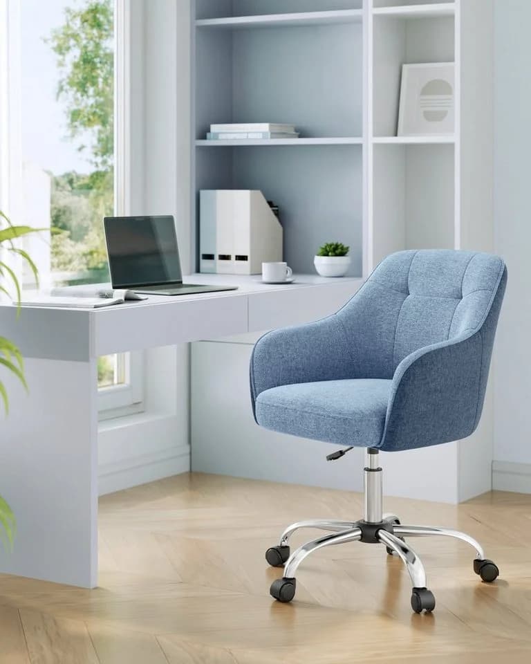 SONGMICS Bürostuhl Höhenverstellbar Blau Baumwoll-Leinen-Mischgewebe - Bild 3