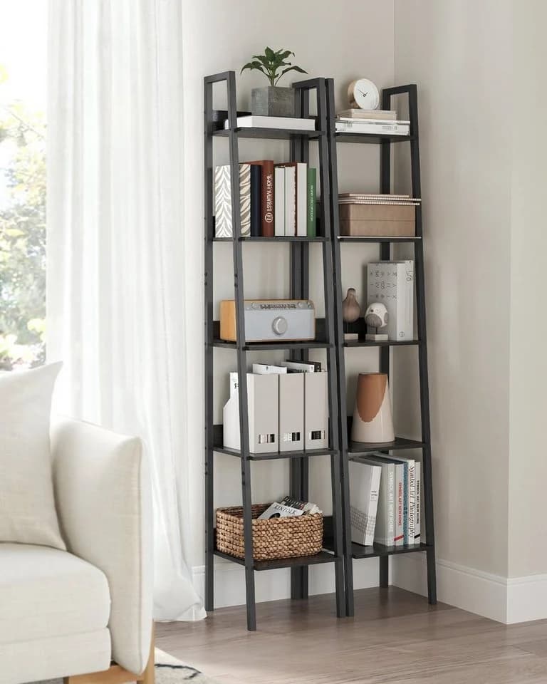 VASAGLE Bücherregal Leiterregal 140/170 cm Industrie-Design Schwarz