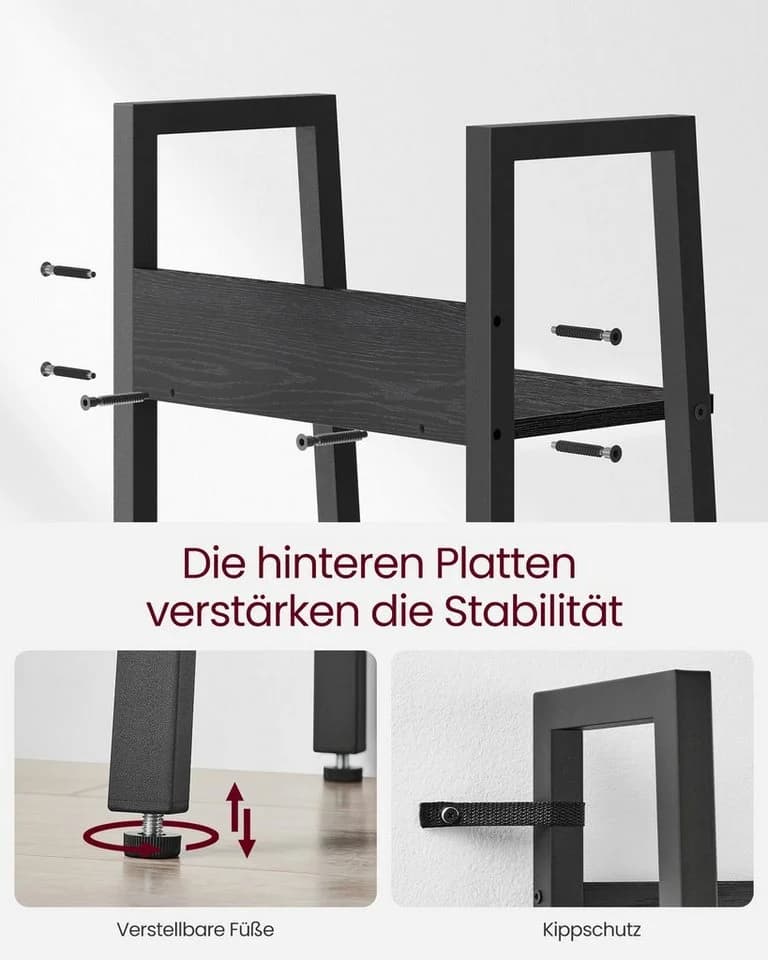 VASAGLE Bücherregal Leiterregal 140/170 cm Industrie-Design Schwarz - Bild 4