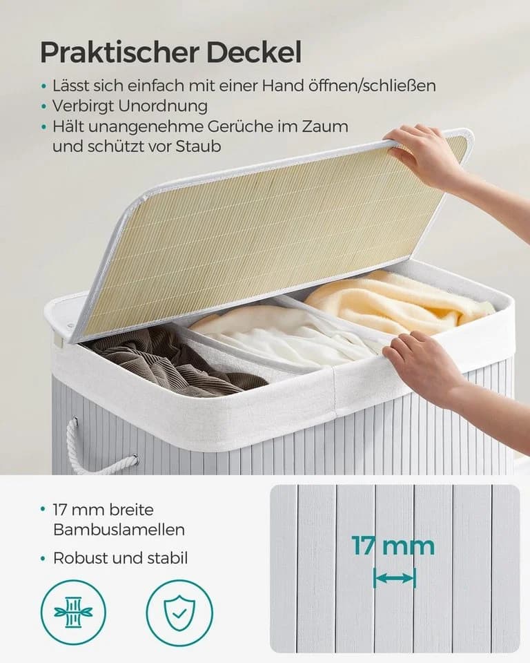 SONGMICS Wäschekorb Bambus 3 Fächer 150 L - Bild 3