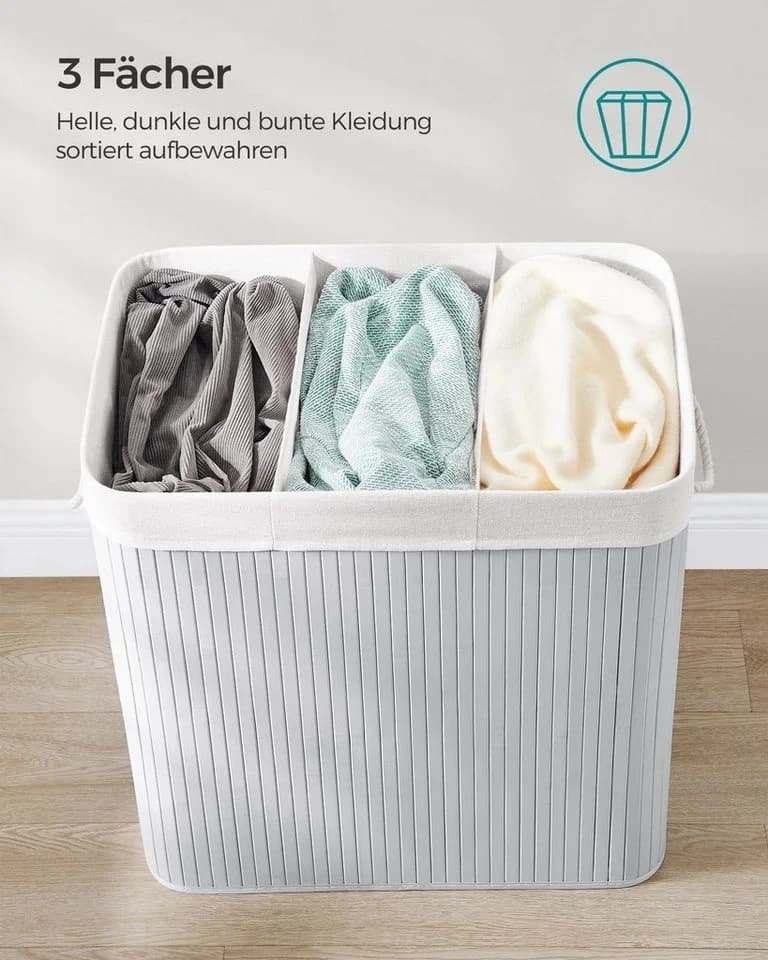 SONGMICS Wäschekorb Bambus 3 Fächer 150 L - Bild 5