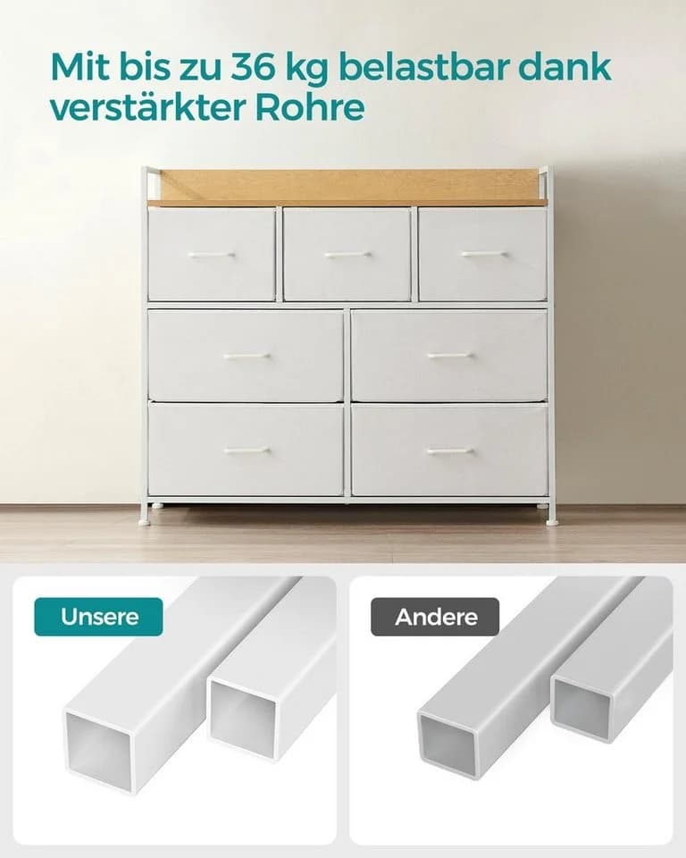 SONGMICS Kommode 7 Schubladen Industrie-Design Weiß-Eichenfarben - Bild 5