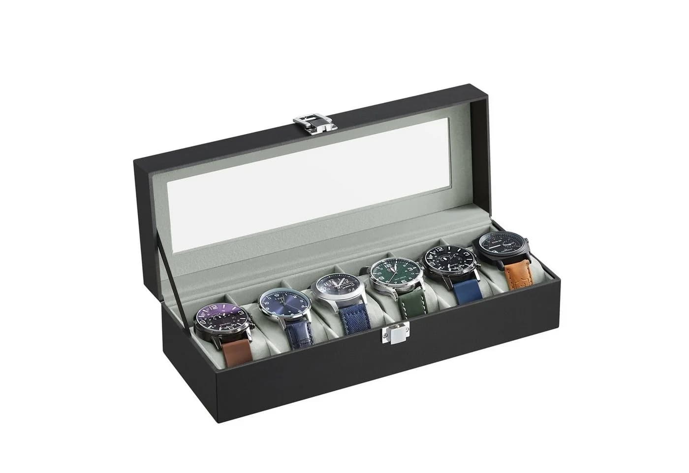 SONGMICS Uhrenbox Uhrenkasten für 6 Uhren mit Glasdeckel und Samt - Bild 2