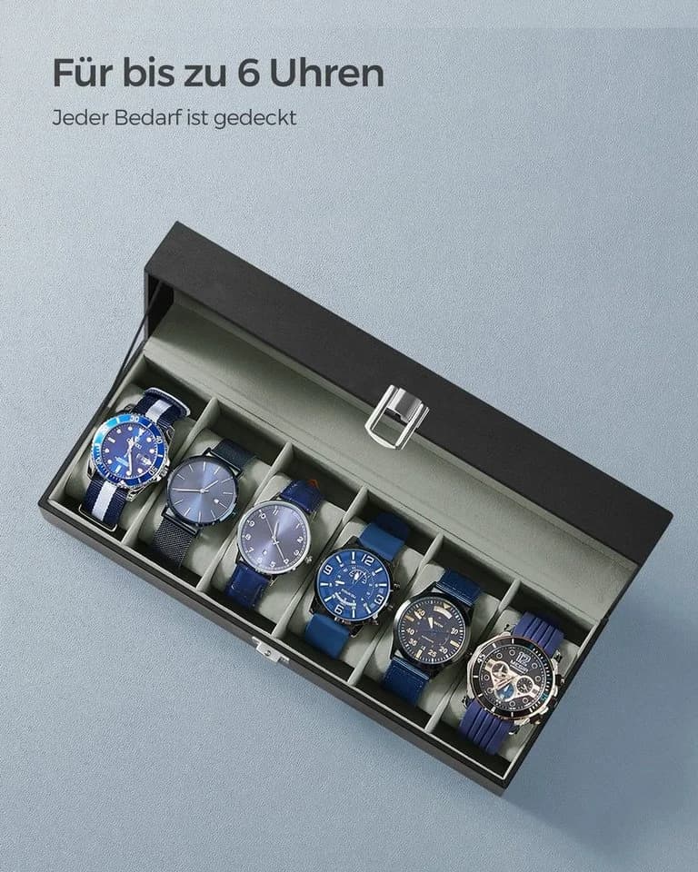 SONGMICS Uhrenbox Uhrenkasten für 6 Uhren mit Glasdeckel und Samt - Bild 5