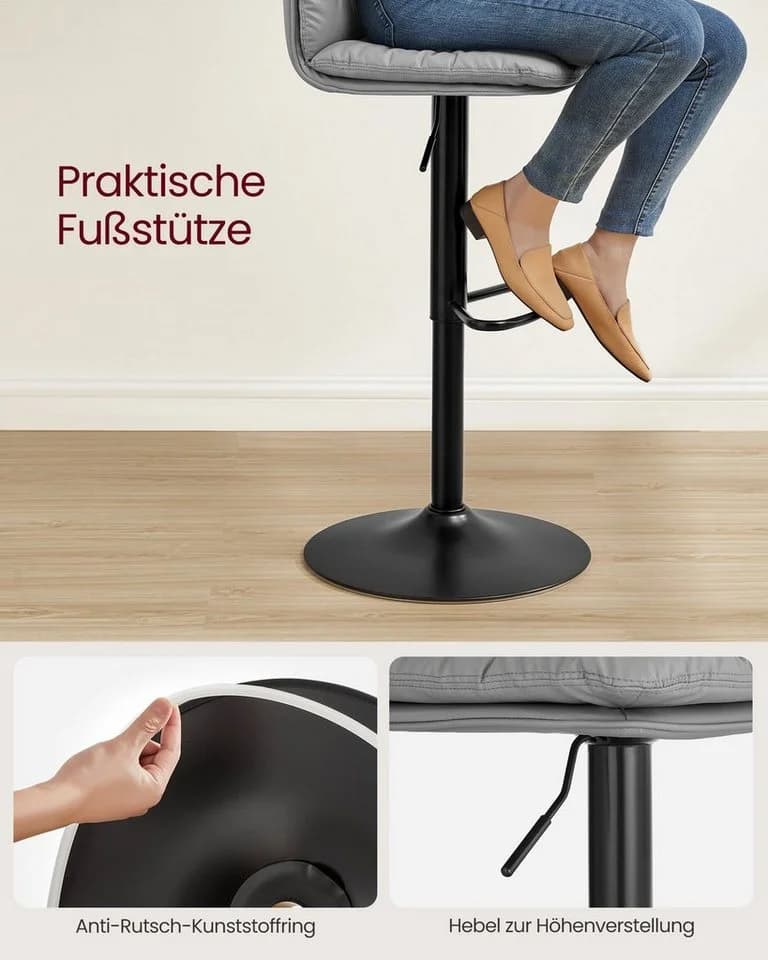 VASAGLE Barhocker 2er-Set Grau/Schwarz 120 kg belastbar - Bild 4