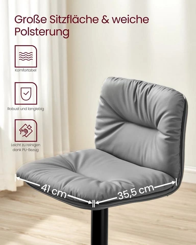 VASAGLE Barhocker 2er-Set Grau/Schwarz 120 kg belastbar - Bild 5