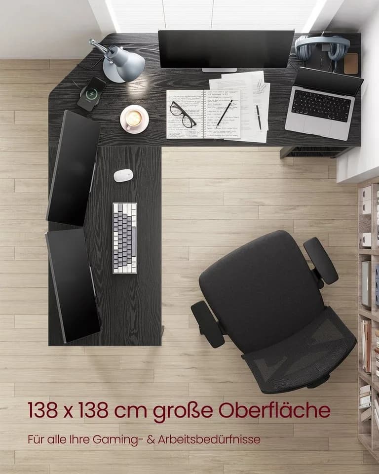 VASAGLE L-förmiger Eckschreibtisch 130/138 cm mit 2 verstellbaren Ablagen - Bild 3