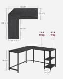 VASAGLE L-förmiger Eckschreibtisch 130/138 cm mit 2 verstellbaren Ablagen Bild 4
