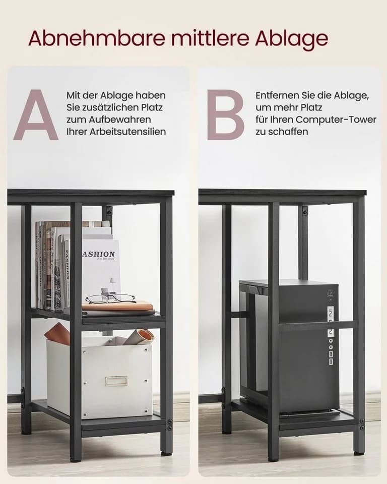 VASAGLE L-förmiger Eckschreibtisch 130/138 cm mit 2 verstellbaren Ablagen - Bild 5
