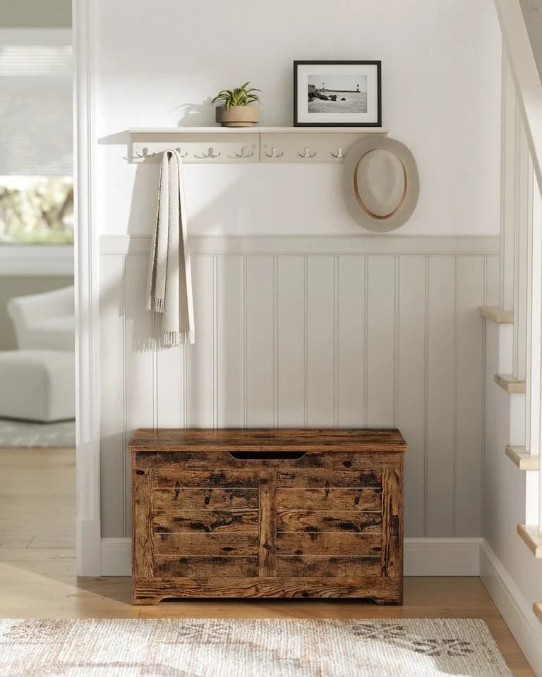 VASAGLE Sitzbank Spielzeugtruhe 80/100x40x46 cm Braun Holzspanplatte