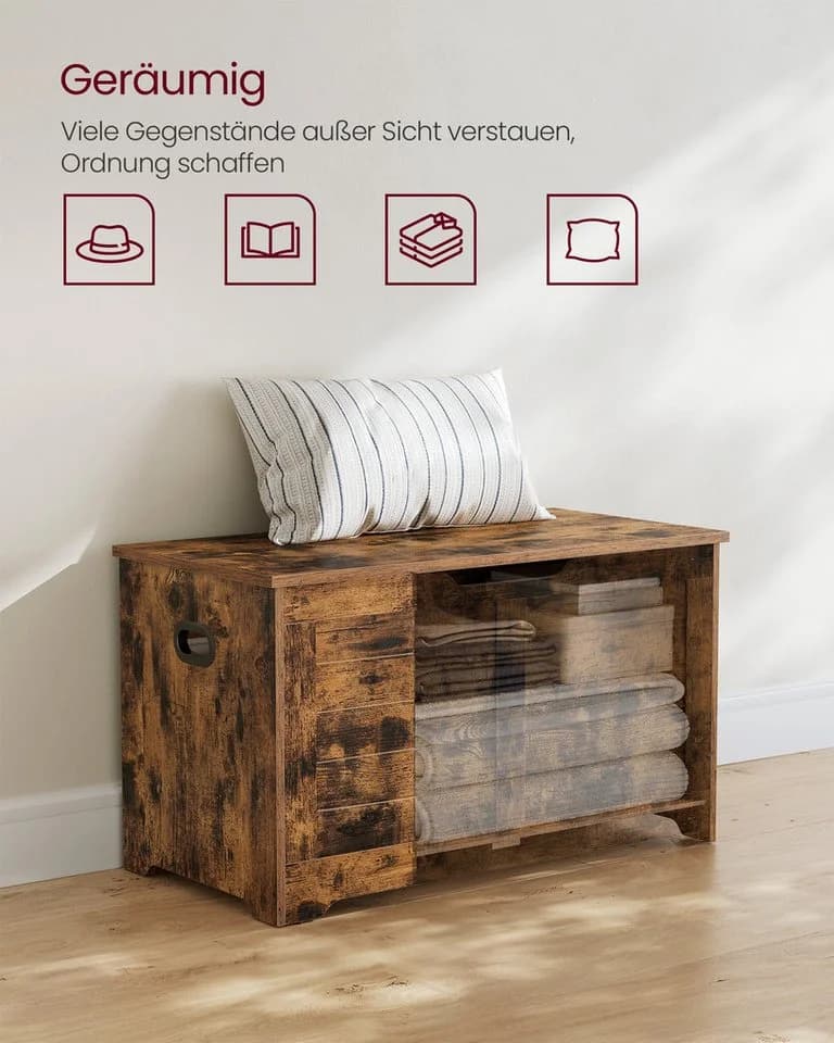 VASAGLE Sitzbank Spielzeugtruhe 80/100x40x46 cm Braun Holzspanplatte - Bild 4