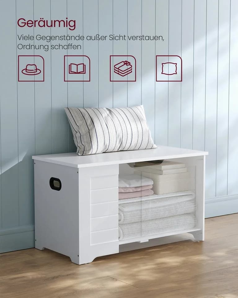 VASAGLE Sitzbank Spielzeugtruhe 80/100 x 40 x 46 cm Weiß - Bild 3