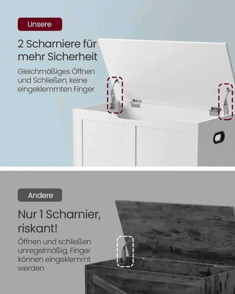 VASAGLE Sitzbank Spielzeugtruhe 80/100 x 40 x 46 cm Weiß - Bild 4