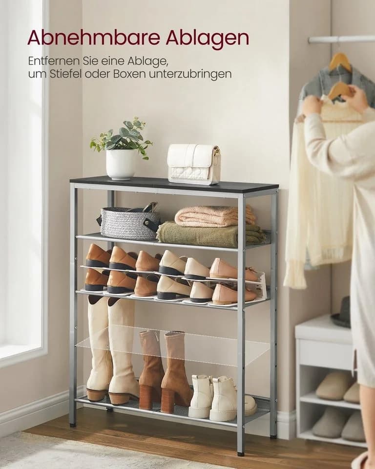 VASAGLE Schuhregal 5 Ebenen Schwarz-Silber Metall - Bild 4