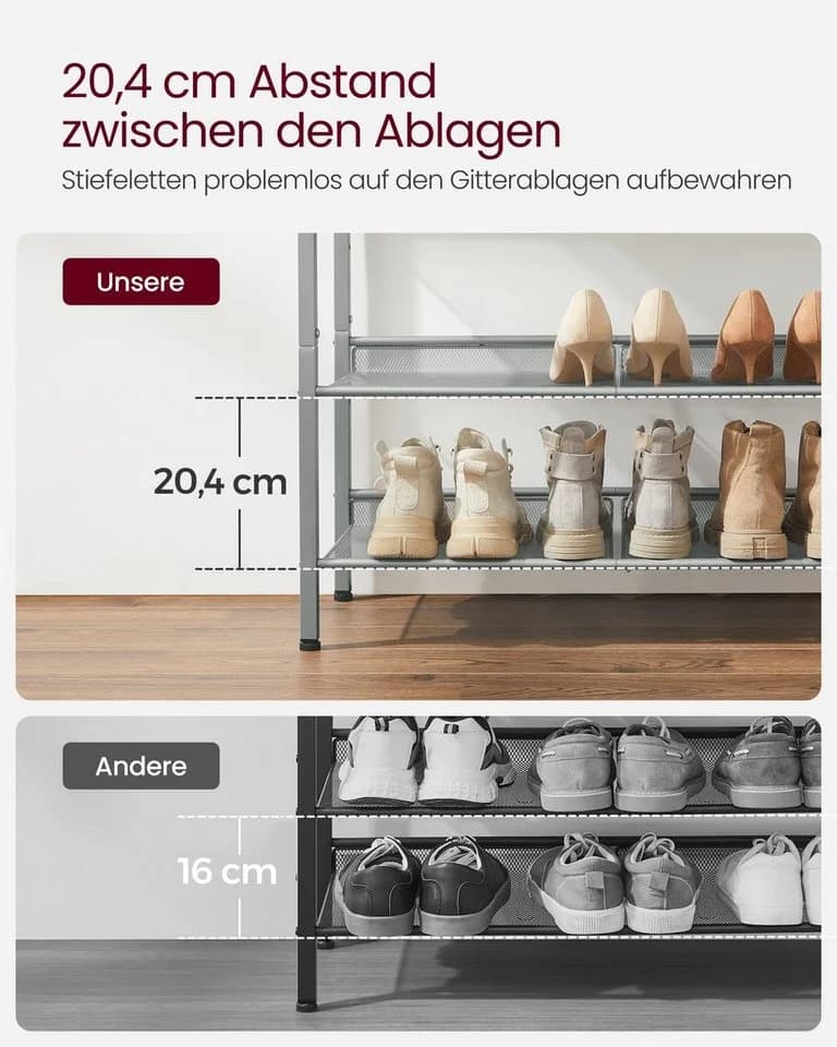 VASAGLE Schuhregal 5 Ebenen Schwarz-Silber Metall - Bild 5