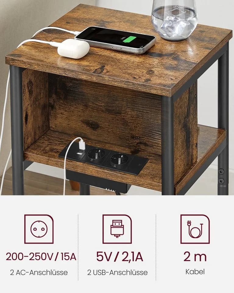 VASAGLE Beistelltisch mit Steckdose 2 AC-Anschlüsse 2 USB-Anschlüsse - Bild 3