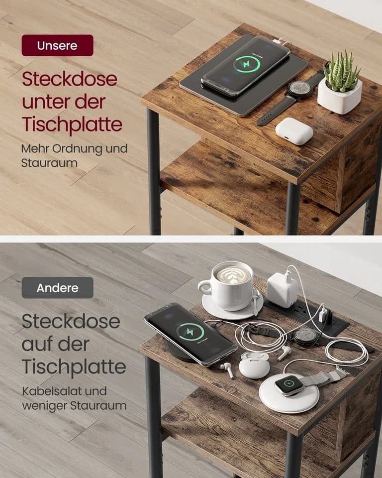 VASAGLE Beistelltisch mit Steckdose 2 AC-Anschlüsse 2 USB-Anschlüsse - Bild 4