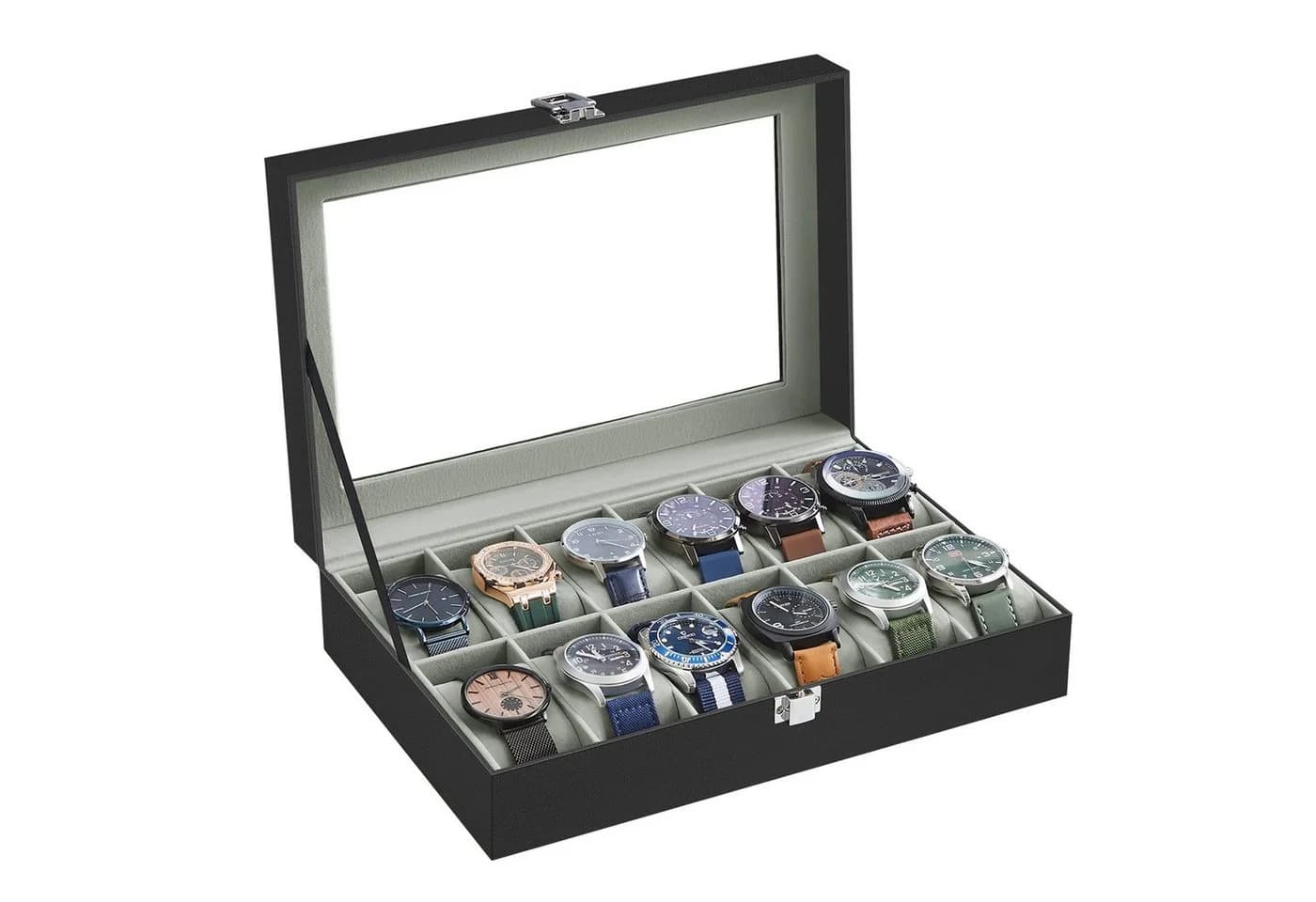 Moderne Uhrenbox aus Glas und Stoff - Bild 2