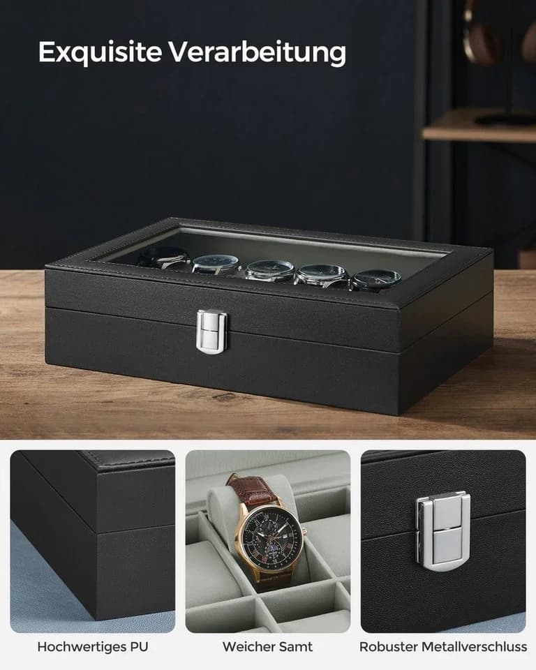 Moderne Uhrenbox aus Glas und Stoff - Bild 3